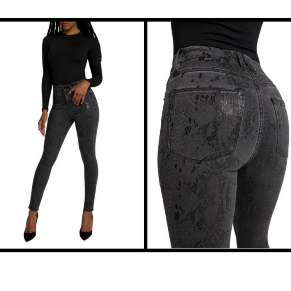 Good American Black Snake Print Skinny Jeans